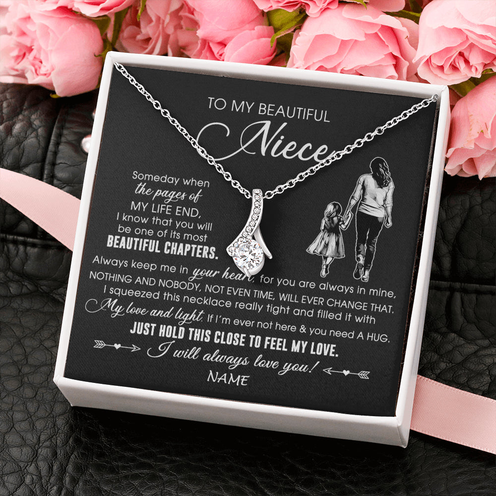 Alluring Beauty Necklace 14K White Gold Finish | 2 | Personalized To My Beautiful Niece Necklace From Aunt Auntie Always Love You Niece Birthday Graduation Christmas Customized Gift Box Message Card | siriusteestore