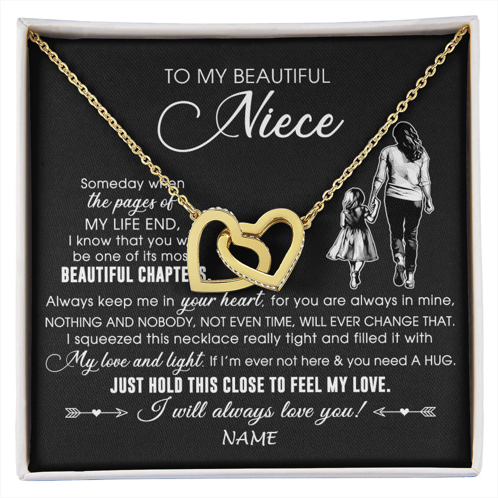 Interlocking Hearts Necklace 18K Yellow Gold Finish | 1 | Personalized To My Beautiful Niece Necklace From Aunt Auntie Always Love You Niece Birthday Graduation Christmas Customized Gift Box Message Card | siriusteestore