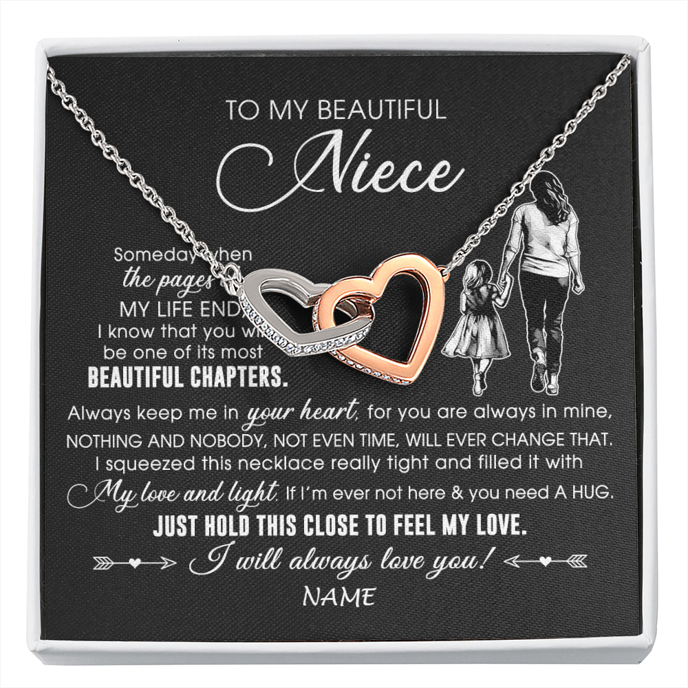Interlocking Hearts Necklace Stainless Steel & Rose Gold Finish | 1 | Personalized To My Beautiful Niece Necklace From Aunt Auntie Always Love You Niece Birthday Graduation Christmas Customized Gift Box Message Card | siriusteestore