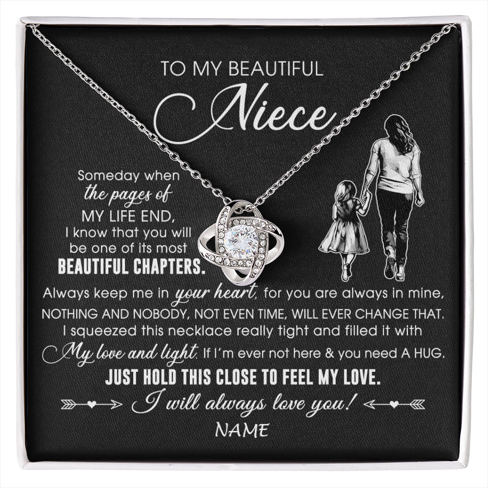 Love Knot Necklace 14K White Gold Finish | 1 | Personalized To My Beautiful Niece Necklace From Aunt Auntie Always Love You Niece Birthday Graduation Christmas Customized Gift Box Message Card | siriusteestore