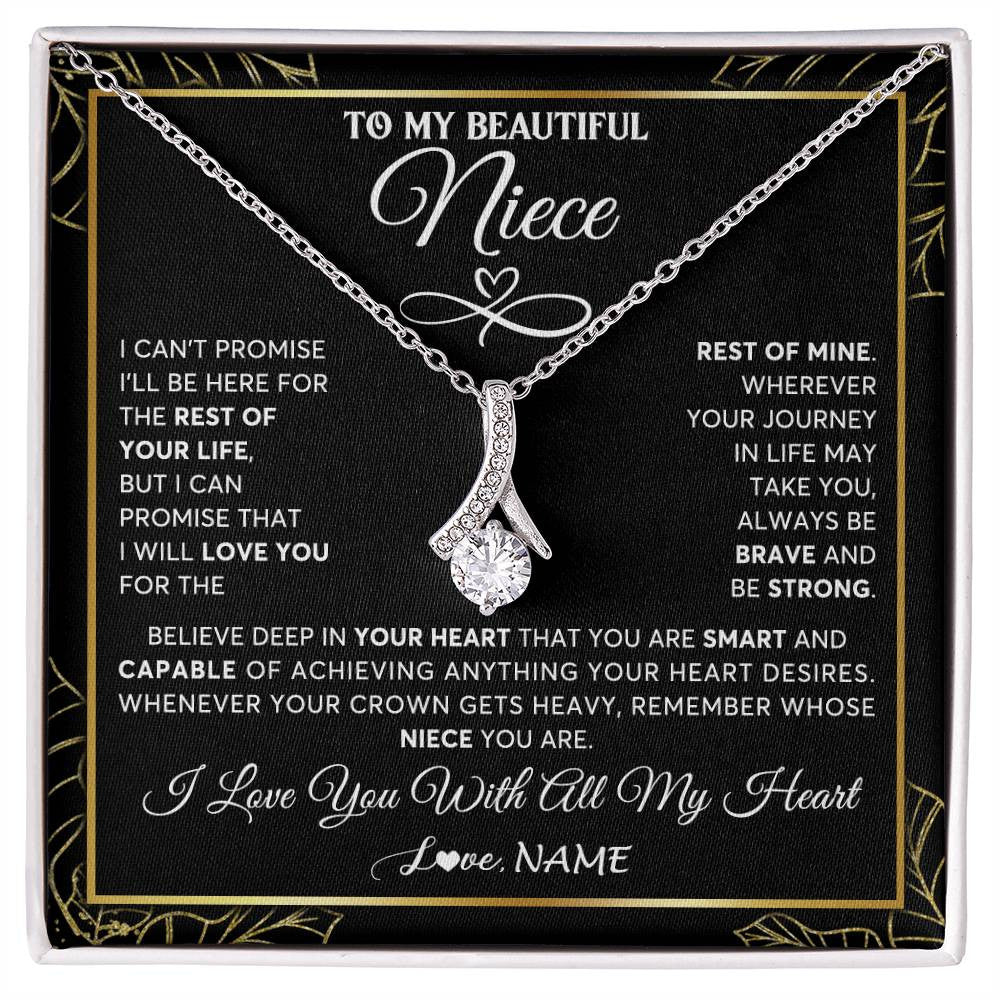 Alluring Beauty Necklace 14K White Gold Finish | 1 | Personalized To My Beautiful Niece Necklace From Aunt Auntie Crown Jewelry Gifts For Niece Birthday Graduation Christmas Customized Gift Box Message Card | siriusteestore