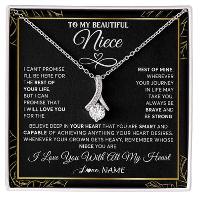 Alluring Beauty Necklace 14K White Gold Finish | 1 | Personalized To My Beautiful Niece Necklace From Aunt Auntie Crown Jewelry Gifts For Niece Birthday Graduation Christmas Customized Gift Box Message Card | siriusteestore