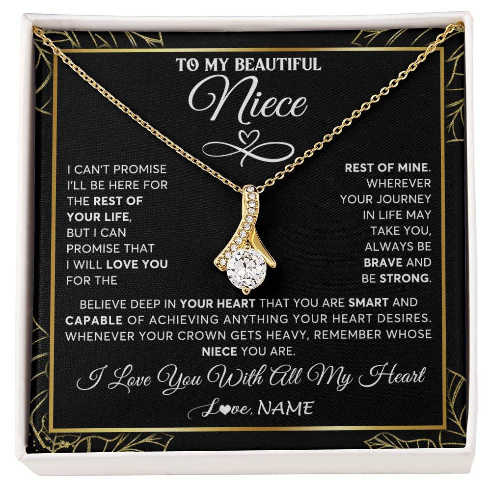 Alluring Beauty Necklace 18K Yellow Gold Finish | 1 | Personalized To My Beautiful Niece Necklace From Aunt Auntie Crown Jewelry Gifts For Niece Birthday Graduation Christmas Customized Gift Box Message Card | siriusteestore
