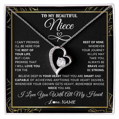 Forever Love Necklace 14K White Gold Finish | 1 | Personalized To My Beautiful Niece Necklace From Aunt Auntie Crown Jewelry Gifts For Niece Birthday Graduation Christmas Customized Gift Box Message Card | siriusteestore