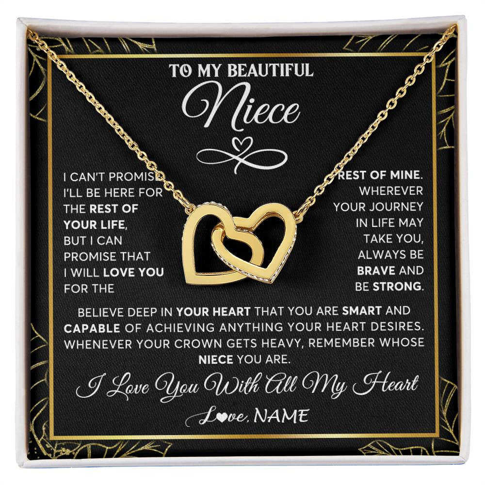 Interlocking Hearts Necklace 18K Yellow Gold Finish | 1 | Personalized To My Beautiful Niece Necklace From Aunt Auntie Crown Jewelry Gifts For Niece Birthday Graduation Christmas Customized Gift Box Message Card | siriusteestore