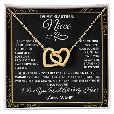 Interlocking Hearts Necklace 18K Yellow Gold Finish | 1 | Personalized To My Beautiful Niece Necklace From Aunt Auntie Crown Jewelry Gifts For Niece Birthday Graduation Christmas Customized Gift Box Message Card | siriusteestore