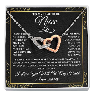 Interlocking Hearts Necklace Stainless Steel & Rose Gold Finish | 1 | Personalized To My Beautiful Niece Necklace From Aunt Auntie Crown Jewelry Gifts For Niece Birthday Graduation Christmas Customized Gift Box Message Card | siriusteestore