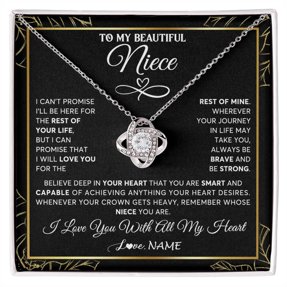 Love Knot Necklace 14K White Gold Finish | 1 | Personalized To My Beautiful Niece Necklace From Aunt Auntie Crown Jewelry Gifts For Niece Birthday Graduation Christmas Customized Gift Box Message Card | siriusteestore
