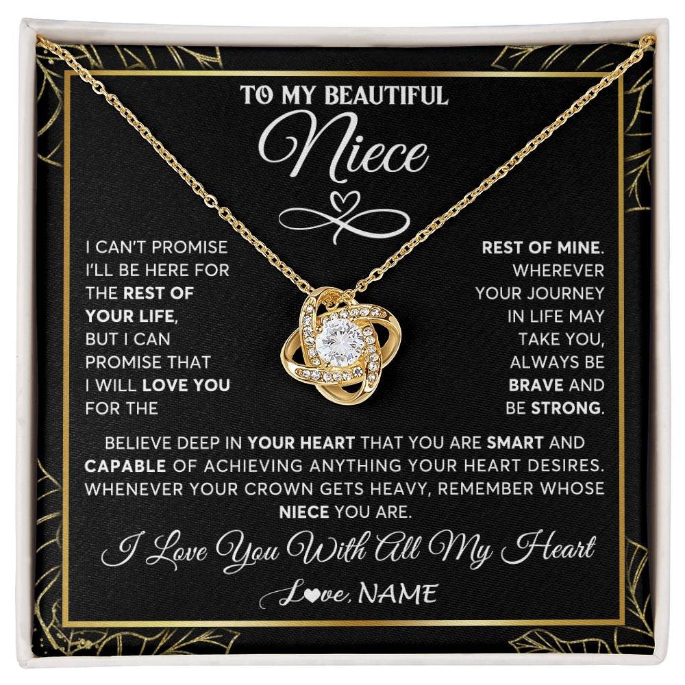 Love Knot Necklace 18K Yellow Gold Finish | 1 | Personalized To My Beautiful Niece Necklace From Aunt Auntie Crown Jewelry Gifts For Niece Birthday Graduation Christmas Customized Gift Box Message Card | siriusteestore