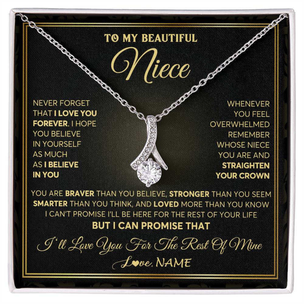 Alluring Beauty Necklace 14K White Gold Finish | 1 | Personalized To My Beautiful Niece Necklace From Aunt Auntie I Love You Jewelry Gifts For Niece Birthday Graduation Christmas Customized Gift Box Message Card | siriusteestore