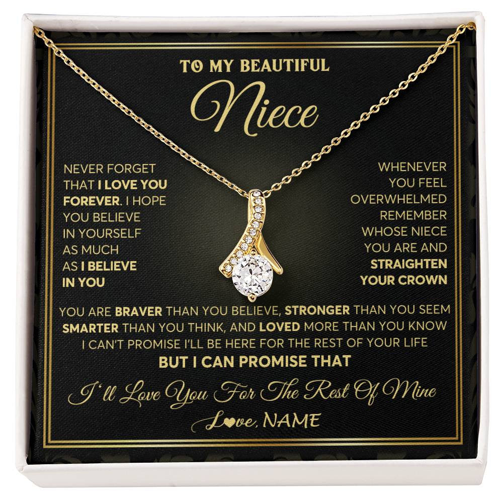 Alluring Beauty Necklace 18K Yellow Gold Finish | 1 | Personalized To My Beautiful Niece Necklace From Aunt Auntie I Love You Jewelry Gifts For Niece Birthday Graduation Christmas Customized Gift Box Message Card | siriusteestore