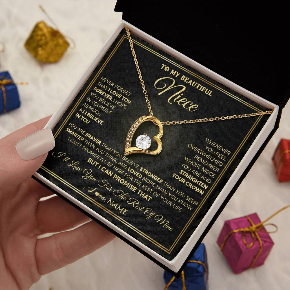 Forever Love Necklace 18K Yellow Gold Finish | 2 | Personalized To My Beautiful Niece Necklace From Aunt Auntie I Love You Jewelry Gifts For Niece Birthday Graduation Christmas Customized Gift Box Message Card | siriusteestore