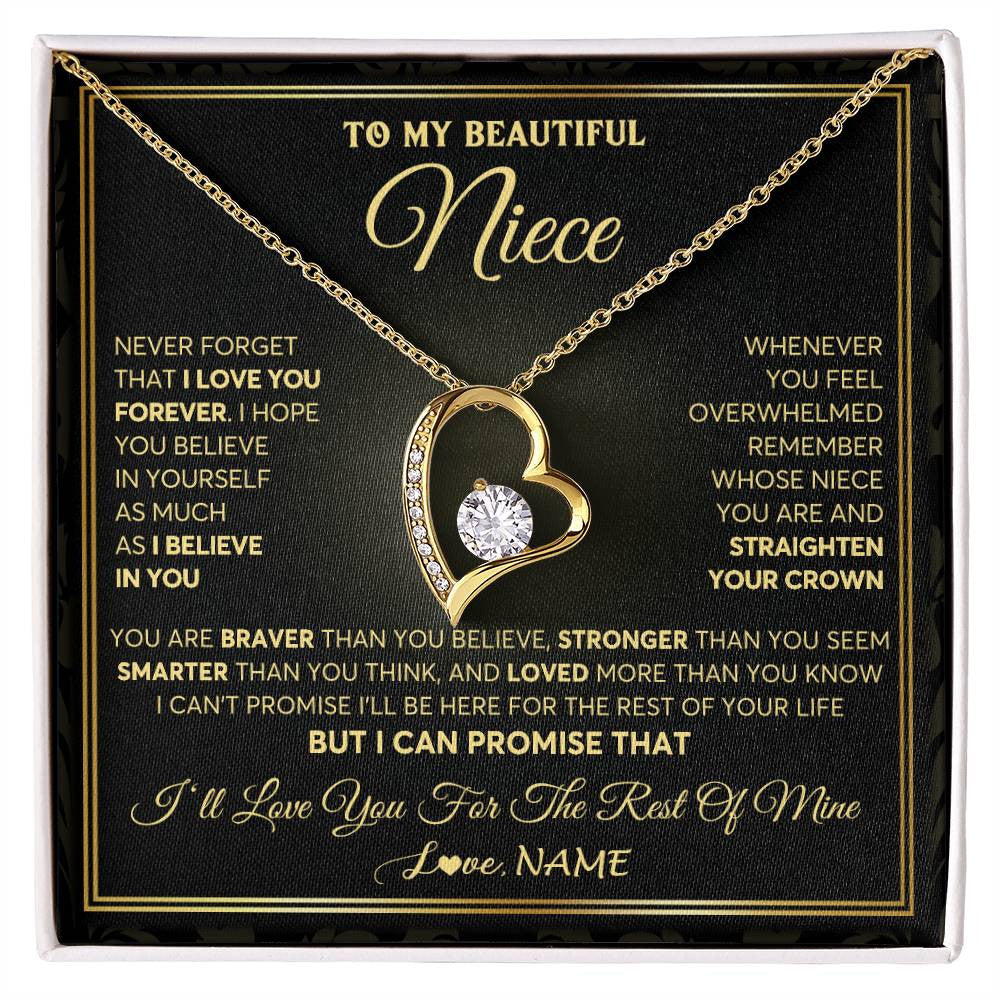 Forever Love Necklace 18K Yellow Gold Finish | 1 | Personalized To My Beautiful Niece Necklace From Aunt Auntie I Love You Jewelry Gifts For Niece Birthday Graduation Christmas Customized Gift Box Message Card | siriusteestore