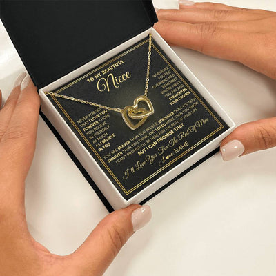 Interlocking Hearts Necklace 18K Yellow Gold Finish | 2 | Personalized To My Beautiful Niece Necklace From Aunt Auntie I Love You Jewelry Gifts For Niece Birthday Graduation Christmas Customized Gift Box Message Card | siriusteestore