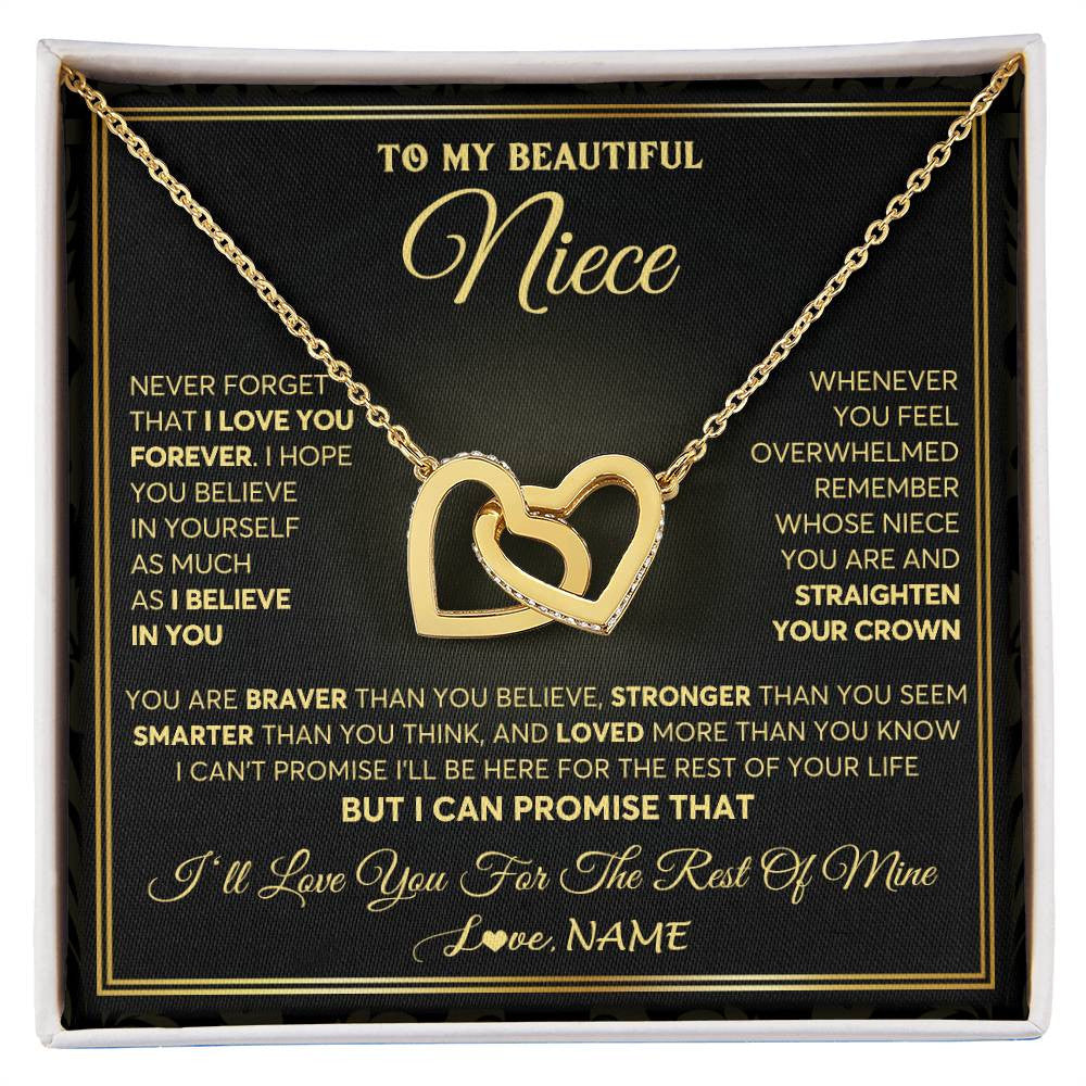 Interlocking Hearts Necklace 18K Yellow Gold Finish | 1 | Personalized To My Beautiful Niece Necklace From Aunt Auntie I Love You Jewelry Gifts For Niece Birthday Graduation Christmas Customized Gift Box Message Card | siriusteestore