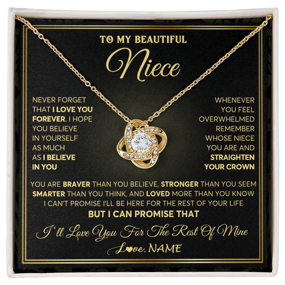 Love Knot Necklace 18K Yellow Gold Finish | 1 | Personalized To My Beautiful Niece Necklace From Aunt Auntie I Love You Jewelry Gifts For Niece Birthday Graduation Christmas Customized Gift Box Message Card | siriusteestore