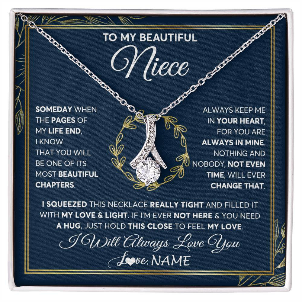 Alluring Beauty Necklace 14K White Gold Finish | Personalized To My Beautiful Niece Necklace From Aunt Auntie Uncle Someday Niece Birthday Christmas Jewelry Charm Present Customized Gift Box Message Card | siriusteestore