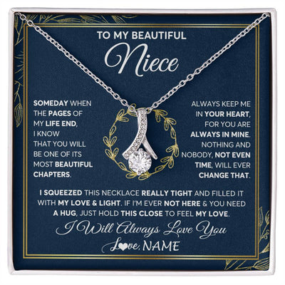 Alluring Beauty Necklace 14K White Gold Finish | Personalized To My Beautiful Niece Necklace From Aunt Auntie Uncle Someday Niece Birthday Christmas Jewelry Charm Present Customized Gift Box Message Card | siriusteestore
