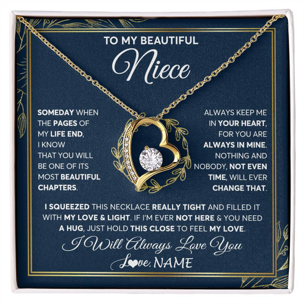 Forever Love Necklace 18K Yellow Gold Finish | Personalized To My Beautiful Niece Necklace From Aunt Auntie Uncle Someday Niece Birthday Christmas Jewelry Charm Present Customized Gift Box Message Card | siriusteestore