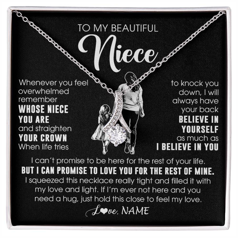 Alluring Beauty Necklace 14K White Gold Finish | 1 | Personalized To My Beautiful Niece Necklace From Aunt Believe In Yourself Niece Birthday Gifts Jewelry Graduation Christmas Customized Message Card | siriusteestore