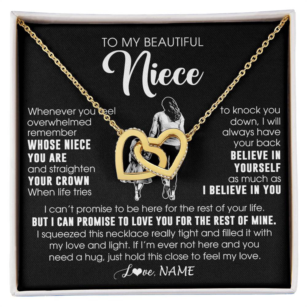 Interlocking Hearts Necklace 18K Yellow Gold Finish | 1 | Personalized To My Beautiful Niece Necklace From Aunt Believe In Yourself Niece Birthday Gifts Jewelry Graduation Christmas Customized Message Card | siriusteestore