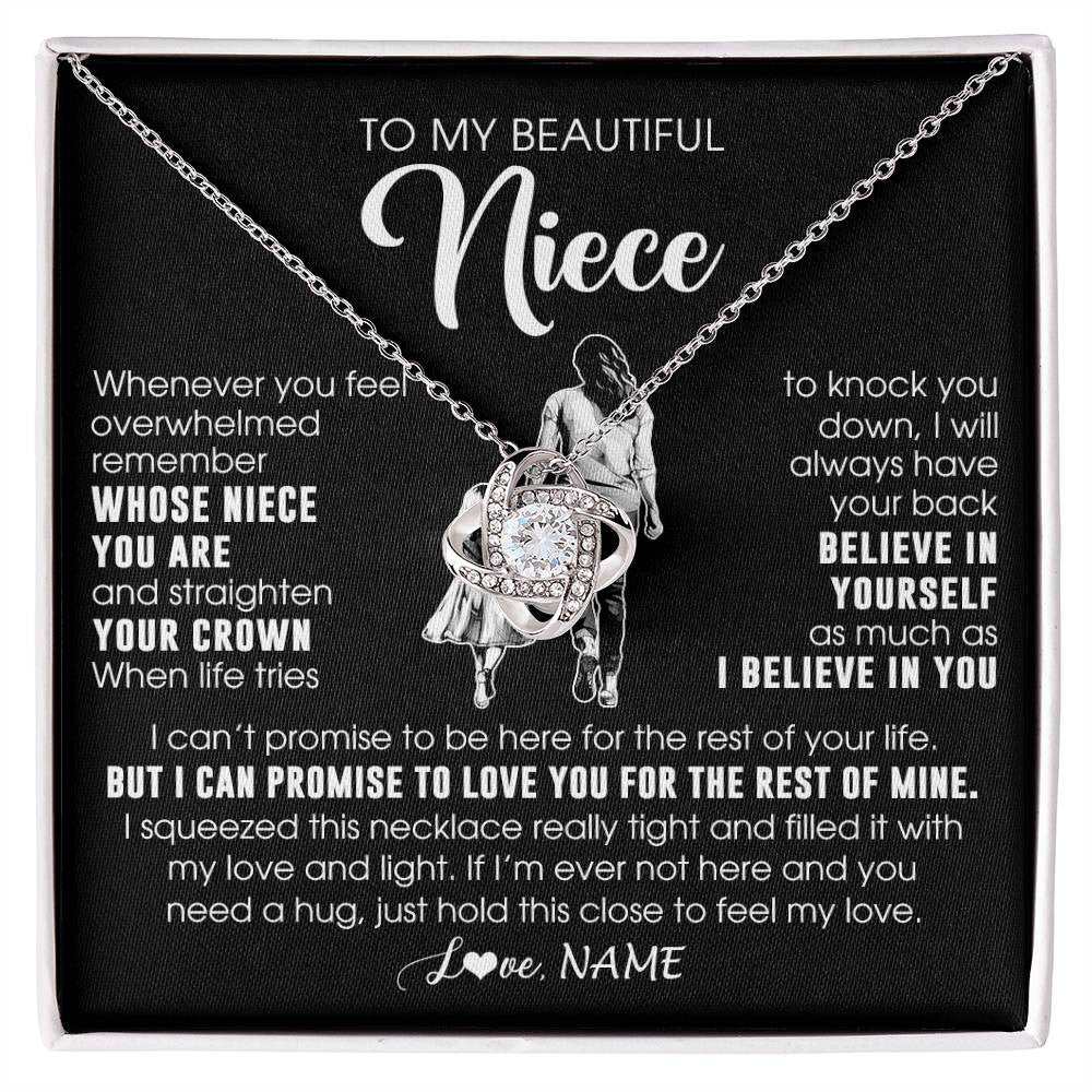 Love Knot Necklace 14K White Gold Finish | 1 | Personalized To My Beautiful Niece Necklace From Aunt Believe In Yourself Niece Birthday Gifts Jewelry Graduation Christmas Customized Message Card | siriusteestore