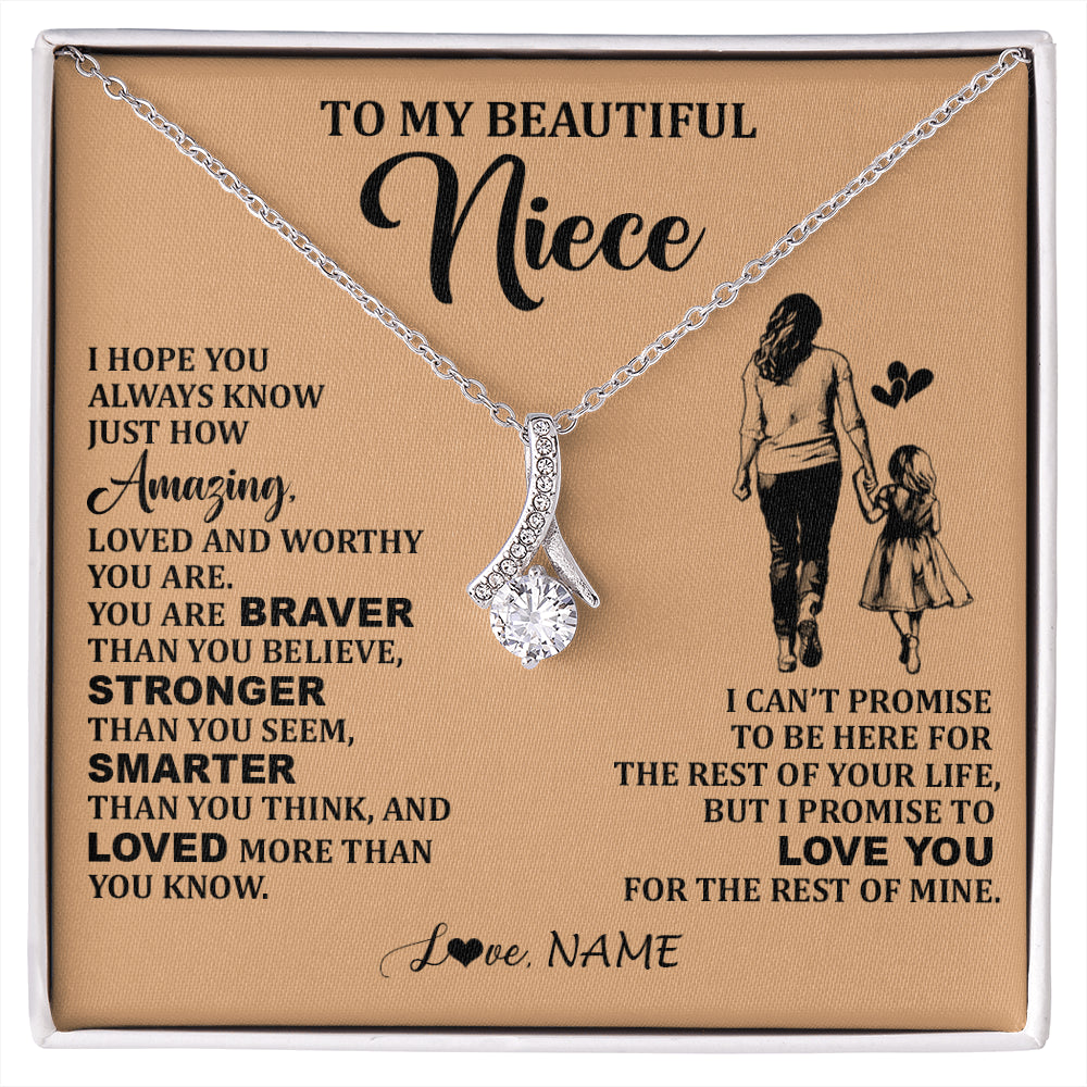 Alluring Beauty Necklace 14K White Gold Finish | 1 | Personalized To My Beautiful Niece Necklace From Aunt Promise To Love You Niece Birthday Valentines Day Graduation Christmas Customized Gift Box Message Card | siriusteestore