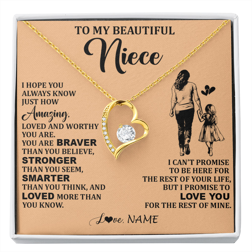 Forever Love Necklace 18K Yellow Gold Finish | 1 | Personalized To My Beautiful Niece Necklace From Aunt Promise To Love You Niece Birthday Valentines Day Graduation Christmas Customized Gift Box Message Card | siriusteestore