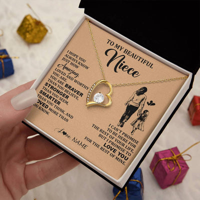 Forever Love Necklace 18K Yellow Gold Finish | 2 | Personalized To My Beautiful Niece Necklace From Aunt Promise To Love You Niece Birthday Valentines Day Graduation Christmas Customized Gift Box Message Card | siriusteestore