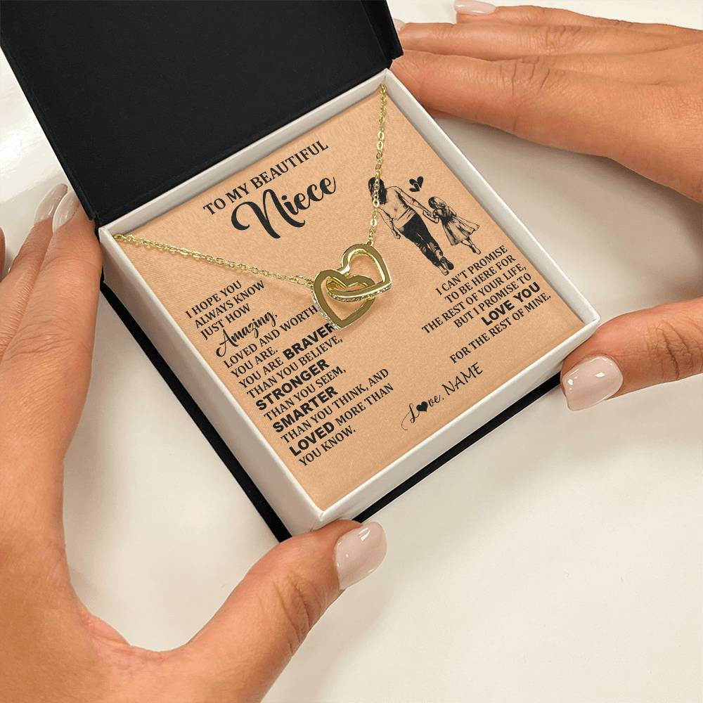 Interlocking Hearts Necklace 18K Yellow Gold Finish | 2 | Personalized To My Beautiful Niece Necklace From Aunt Promise To Love You Niece Birthday Valentines Day Graduation Christmas Customized Gift Box Message Card | siriusteestore
