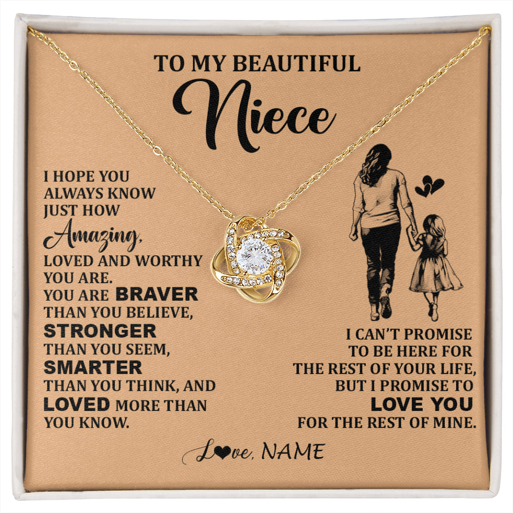 Love Knot Necklace 18K Yellow Gold Finish | 1 | Personalized To My Beautiful Niece Necklace From Aunt Promise To Love You Niece Birthday Valentines Day Graduation Christmas Customized Gift Box Message Card | siriusteestore