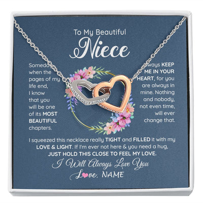 Interlocking Hearts Necklace | Personalized To My Beautiful Niece Necklace From Aunt Someday Someday When The Pages Niece Birthday Graduation Christmas Customized Gift Box Message Card | siriusteestore