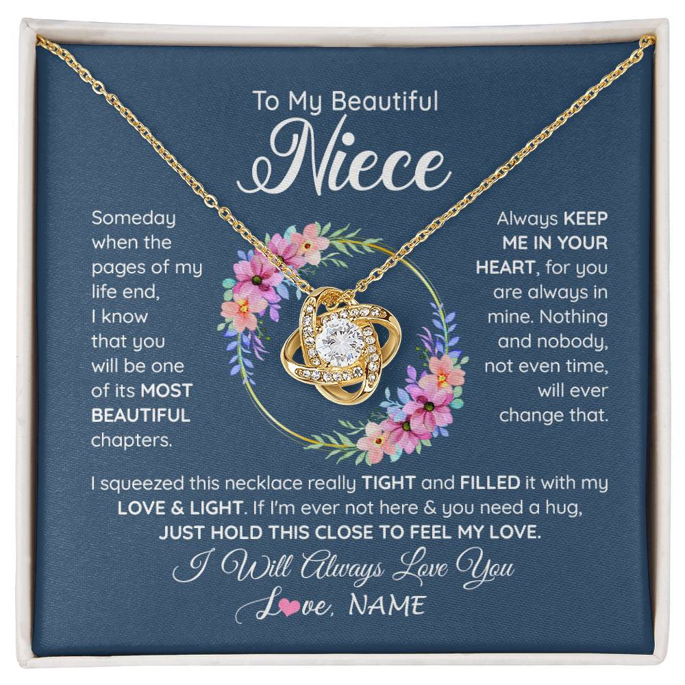 Love Knot Necklace 18K Yellow Gold Finish | 1 | Personalized To My Beautiful Niece Necklace From Aunt Someday Someday When The Pages Niece Birthday Graduation Christmas Customized Gift Box Message Card | siriusteestore