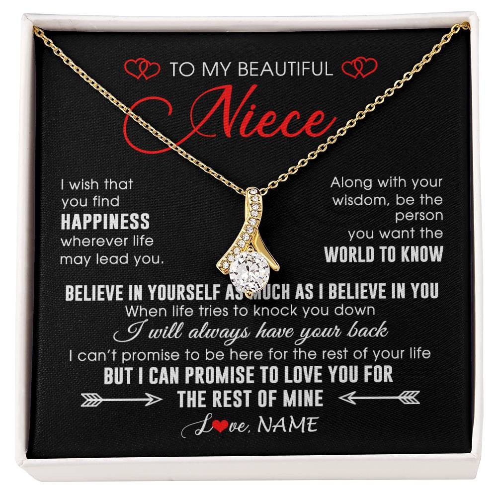 Alluring Beauty Necklace 18K Yellow Gold Finish | Personalized To My Beautiful Niece Necklace From Aunt Uncle Aunt Happiness Wherever Life Niece Birthday Graduation Christmas Customized Gift Box Message Card | siriusteestore