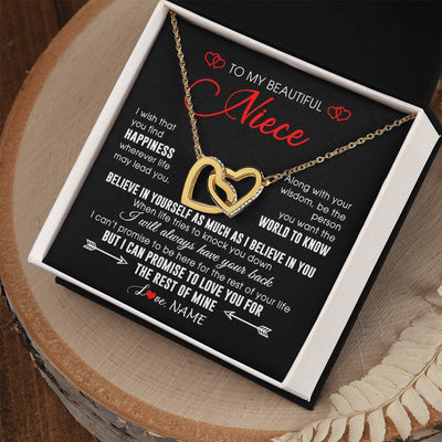 Interlocking Hearts Necklace 18K Yellow Gold Finish | Personalized To My Beautiful Niece Necklace From Aunt Uncle Aunt Happiness Wherever Life Niece Birthday Graduation Christmas Customized Gift Box Message Card | siriusteestore