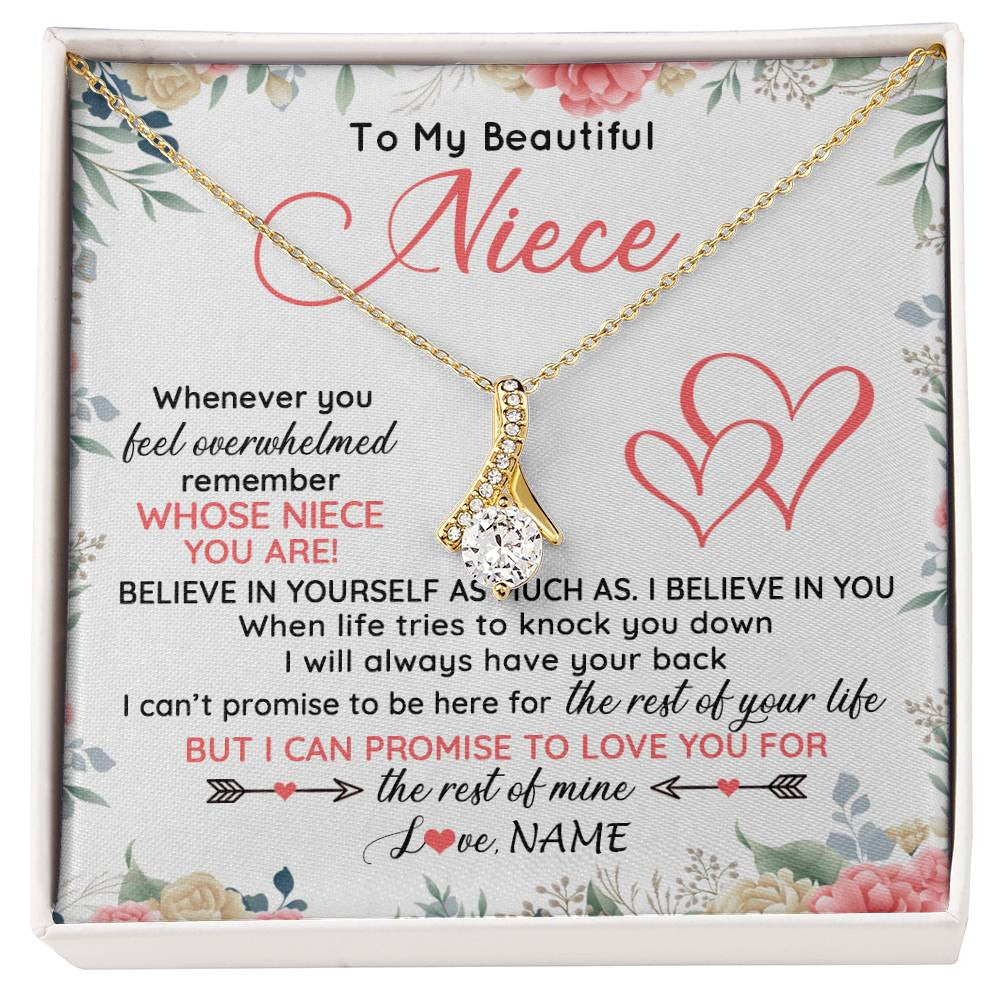 Alluring Beauty Necklace 18K Yellow Gold Finish | 1 | Personalized To My Beautiful Niece Necklace From Aunt Uncle Auntie Believe In You Niece Birthday Graduation Christmas Jewelry Customized Gift Box Message Card | siriusteestore