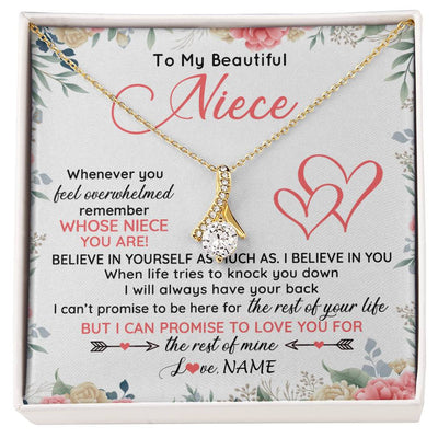 Alluring Beauty Necklace 18K Yellow Gold Finish | 1 | Personalized To My Beautiful Niece Necklace From Aunt Uncle Auntie Believe In You Niece Birthday Graduation Christmas Jewelry Customized Gift Box Message Card | siriusteestore