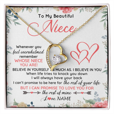 Forever Love Necklace 18K Yellow Gold Finish | 1 | Personalized To My Beautiful Niece Necklace From Aunt Uncle Auntie Believe In You Niece Birthday Graduation Christmas Jewelry Customized Gift Box Message Card | siriusteestore