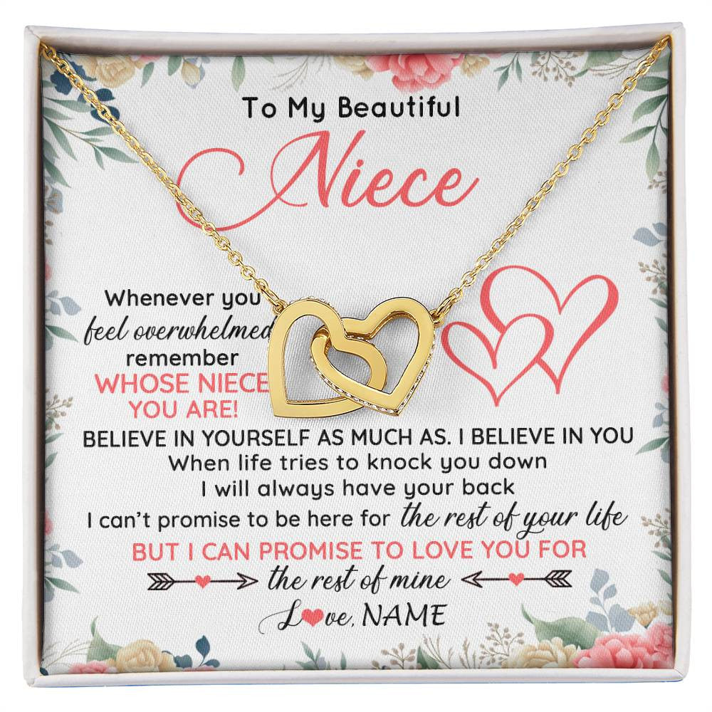 Interlocking Hearts Necklace 18K Yellow Gold Finish | 1 | Personalized To My Beautiful Niece Necklace From Aunt Uncle Auntie Believe In You Niece Birthday Graduation Christmas Jewelry Customized Gift Box Message Card | siriusteestore