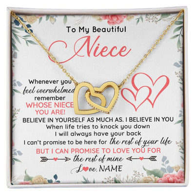 Interlocking Hearts Necklace 18K Yellow Gold Finish | 1 | Personalized To My Beautiful Niece Necklace From Aunt Uncle Auntie Believe In You Niece Birthday Graduation Christmas Jewelry Customized Gift Box Message Card | siriusteestore