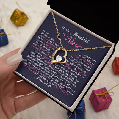 Forever Love Necklace 18K Yellow Gold Finish | Personalized To My Beautiful Niece Necklace From Aunt Uncle Auntie Feel My Love Niece Birthday Christmas Graduation Jewelry Customized Gift Box Message Card | siriusteestore