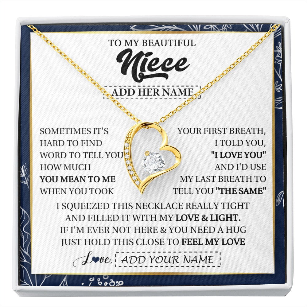 Forever Love Necklace 18K Yellow Gold Finish | 1 | Personalized To My Beautiful Niece Necklace From Aunt Uncle Feel My Love Valentine Gifts For Niece Birthday Graduation Christmas Custom Gift Box Message Card | https://siriusteestore.