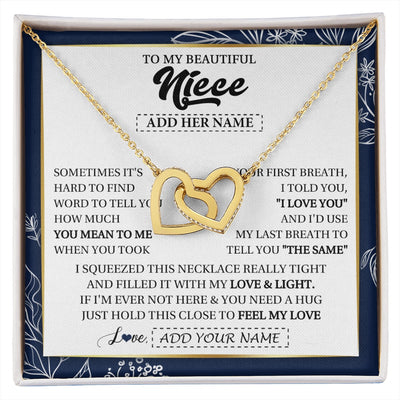 Interlocking Hearts Necklace 18K Yellow Gold Finish | 1 | Personalized To My Beautiful Niece Necklace From Aunt Uncle Feel My Love Valentine Gifts For Niece Birthday Graduation Christmas Custom Gift Box Message Card | https://siriusteestore.