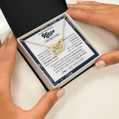 Interlocking Hearts Necklace 18K Yellow Gold Finish | 2 | Personalized To My Beautiful Niece Necklace From Aunt Uncle Feel My Love Valentine Gifts For Niece Birthday Graduation Christmas Custom Gift Box Message Card | https://siriusteestore.