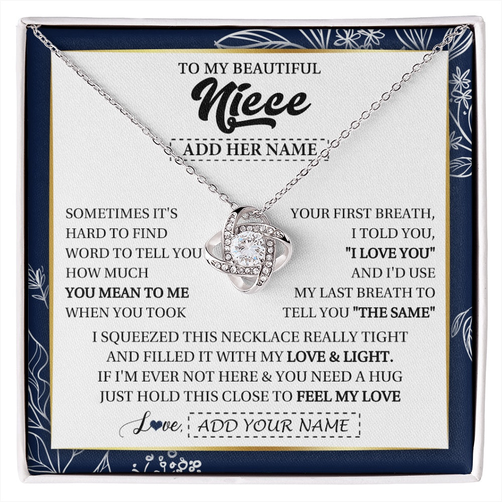 Love Knot Necklace 14K White Gold Finish | 1 | Personalized To My Beautiful Niece Necklace From Aunt Uncle Feel My Love Valentine Gifts For Niece Birthday Graduation Christmas Custom Gift Box Message Card | https://siriusteestore.