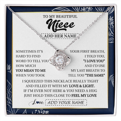 Love Knot Necklace 14K White Gold Finish | 1 | Personalized To My Beautiful Niece Necklace From Aunt Uncle Feel My Love Valentine Gifts For Niece Birthday Graduation Christmas Custom Gift Box Message Card | https://siriusteestore.