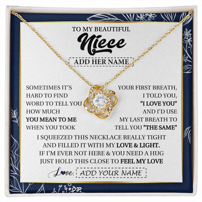 Love Knot Necklace 18K Yellow Gold Finish | 1 | Personalized To My Beautiful Niece Necklace From Aunt Uncle Feel My Love Valentine Gifts For Niece Birthday Graduation Christmas Custom Gift Box Message Card | https://siriusteestore.