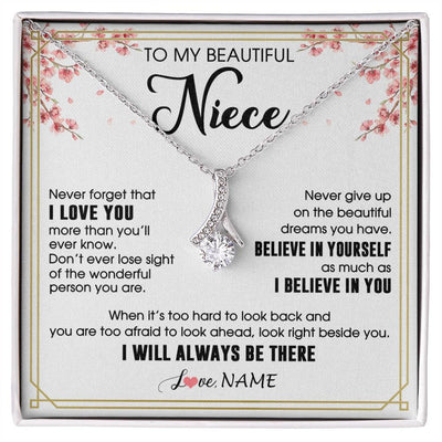 Alluring Beauty Necklace 14K White Gold Finish | 1 | Personalized To My Beautiful Niece Necklace From Aunt Uncle I Love You Believe In You Niece Birthday Graduation Christmas Customized Gift Box Message Card | siriusteestore