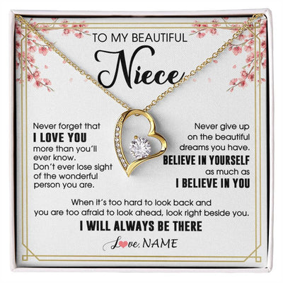 Forever Love Necklace 18K Yellow Gold Finish | 1 | Personalized To My Beautiful Niece Necklace From Aunt Uncle I Love You Believe In You Niece Birthday Graduation Christmas Customized Gift Box Message Card | siriusteestore