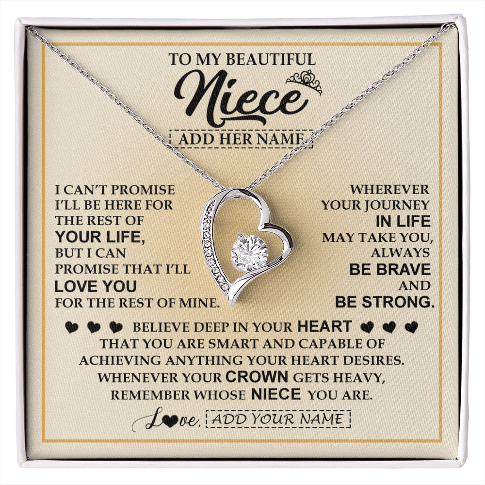 Forever Love Necklace 14K White Gold Finish | 1 | Personalized To My Beautiful Niece Necklace From Aunt Uncle Jewelry Present For Women Niece Birthday Mother's Day Wedding Day Christmas Gift Box Message Card | siriusteestore